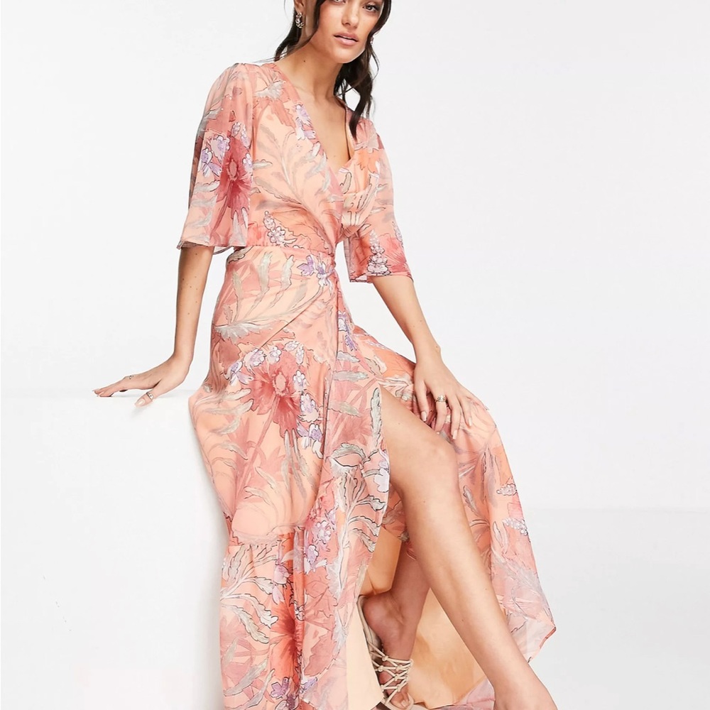 ASOS maxi dress in coral floral sz 8